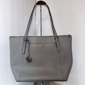 Michael Kors Ciara Ash Gray Saffiano Leather Tote w Silver Hardware (BAG ONLY)